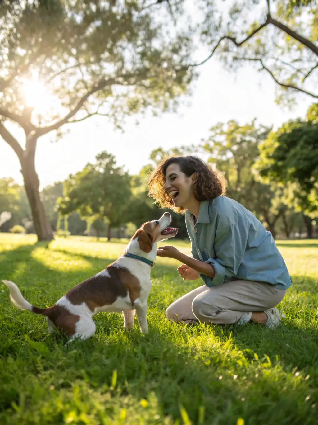 A dog owner happily walking their dog on a leash after completing a leash manners training program at The Wag Masters Austin, showcasing improved control and enjoyment.
